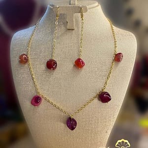 Duo simple en akik rose. Chaîne en acier inoxydable P012